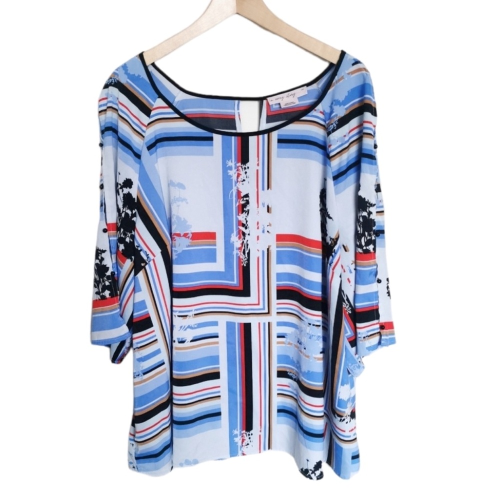 Pennington's abstract geometric print short sleeve blouse women’s 2XL